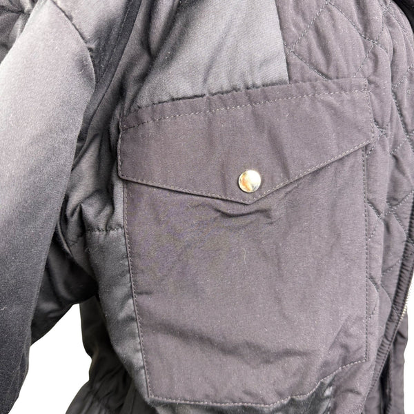 Bogner Womens Black Nylon Embroidered Hooded Jacket Stylish Winter Coat Size 12