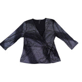 Zero 2 Eight Women’s Black Metallic Sheer Wrap Shirt With V-Neck Size L