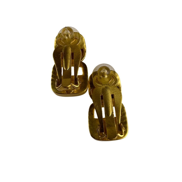 Gold Tone Womens White Mother Of Pearl Clip-On Earrings Hammered Finish Handmade