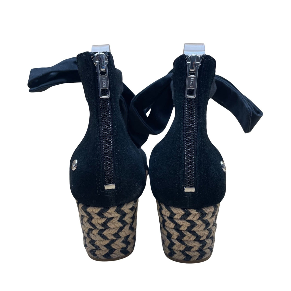UGG Womens Black Fabric Wedge Sandals Bow Ankle Strap Espadrille Design Size 7
