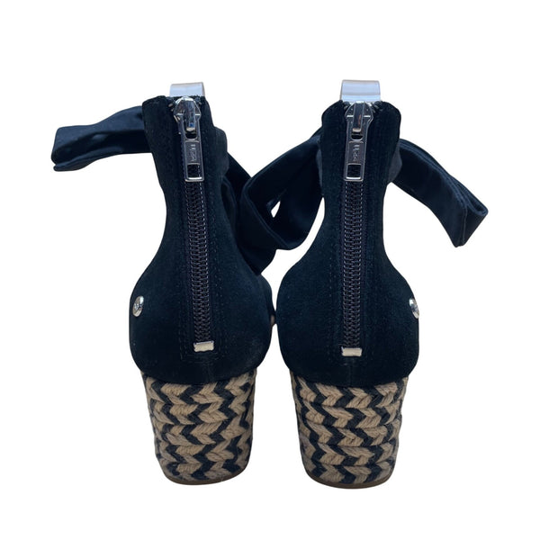 UGG Womens Black Fabric Wedge Sandals Bow Ankle Strap Espadrille Design Size 7