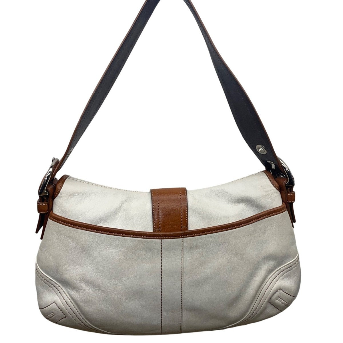 Coach Women’s White & Brown Leather Buckle Flap Detail Shoulder Bag