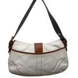 Coach Women’s White & Brown Leather Buckle Flap Detail Shoulder Bag
