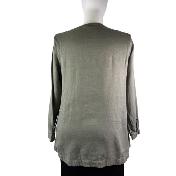 J.Jill Womens Green Linen Button-Down Long Sleeve Top Casual Lightweight Size XL