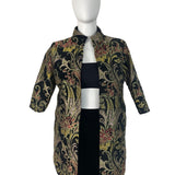 Floral Embroidered Open Jacket Womens Multicolor Brocade 3/4 Sleeve