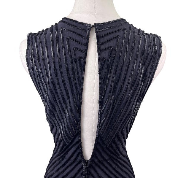 Herve Leger Womens Black Sleeveless Geometric Beaded Dress Evening Wear Sz XS