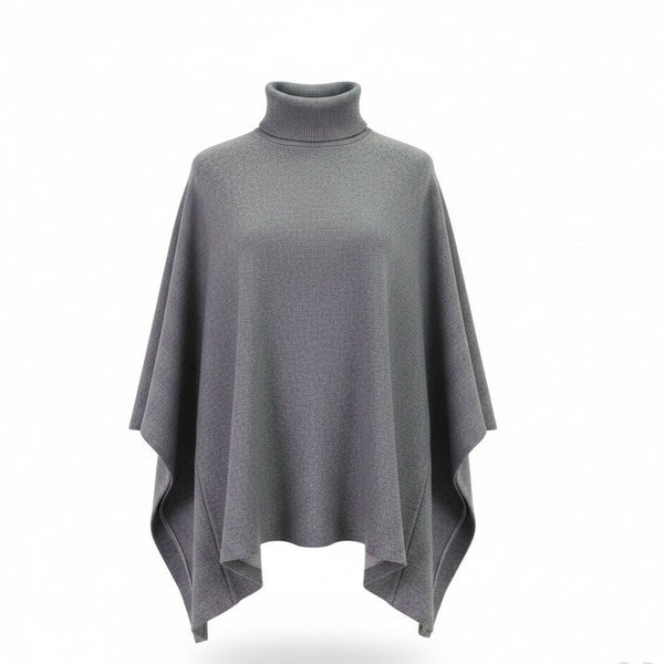 Mer Sea Womens Gray Turtleneck Poncho Adjustable Fit One Size