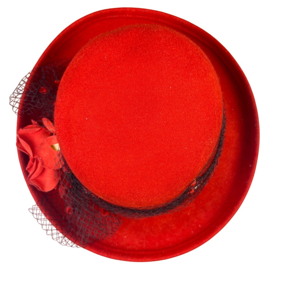 Street Smart Womens Red Wool Vintage Hat With Floral & Net Accent OS