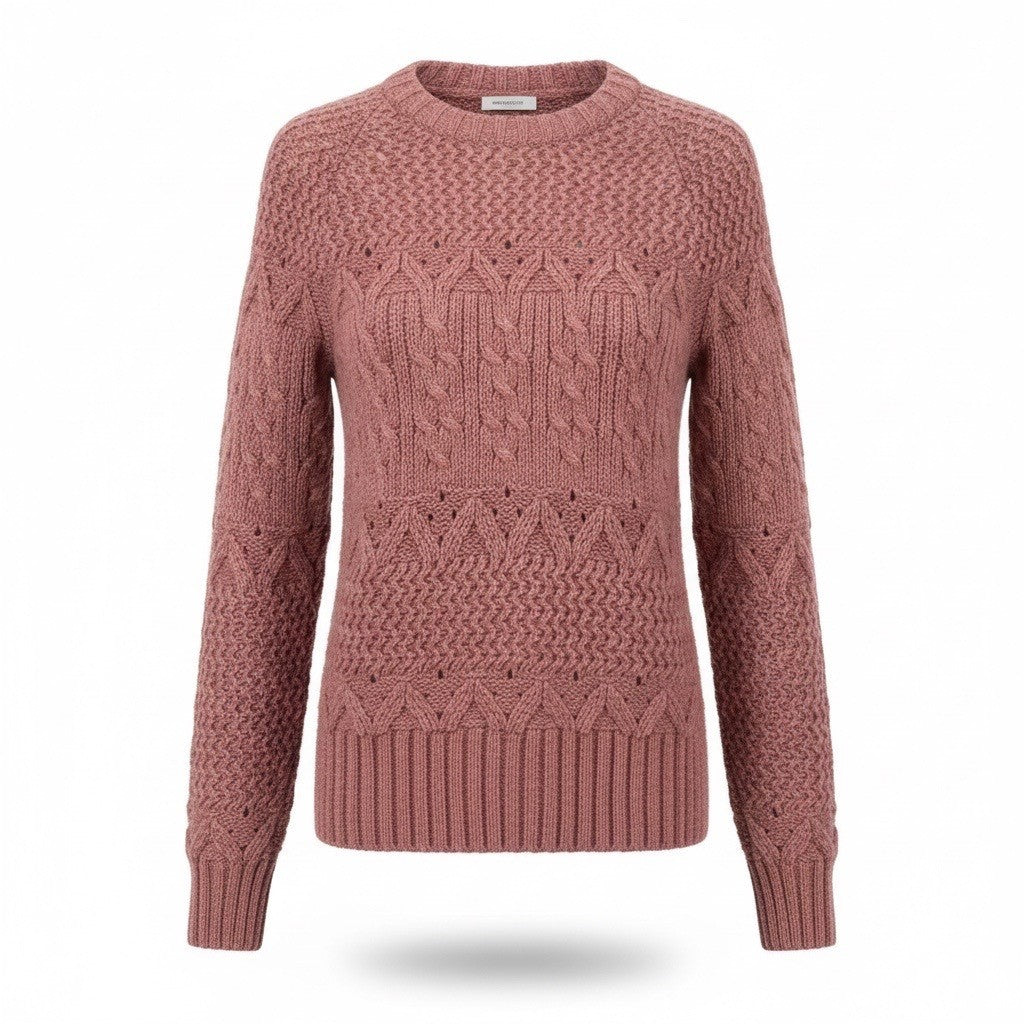 Evan Jrs. Womens Burgundy Cable Knit Sweater Cozy Pullover Winter Size M