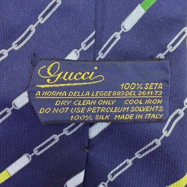 Mens Blue Silk Chain Print Tie 100% Silk Made In Italy Approx. 57"x3.3"
