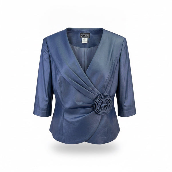 Alex Evenings Womens Navy 3/4 Sleeve Wrap Top With Flower 16P