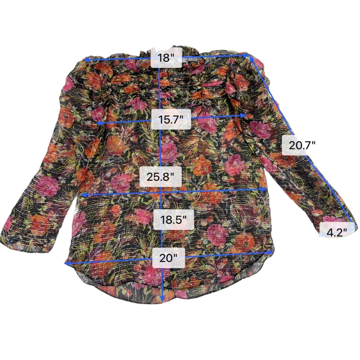 Sandro Womens Black Floral Print Sheer Blouse With Ruffled Details Size 1