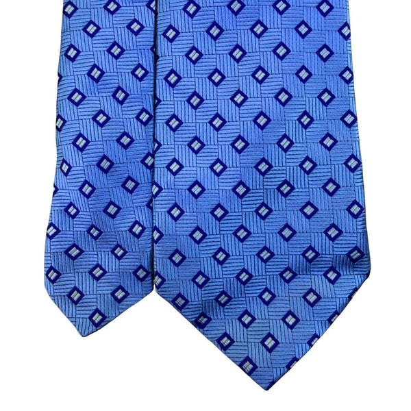 Royal Classic Mens Blue Silk Necktie Geometric Pattern Tailored For Tom James