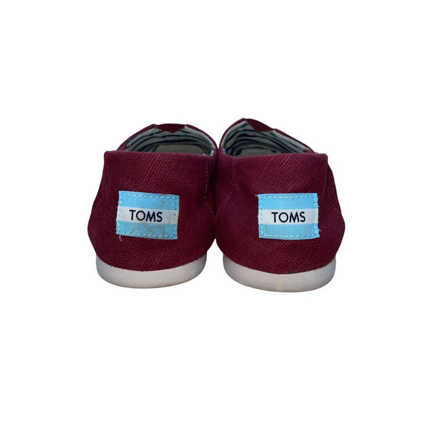 Toms Women’s Burgundy Canvas Striped Lining Casual Classic  Slip-On Shoes Size 9