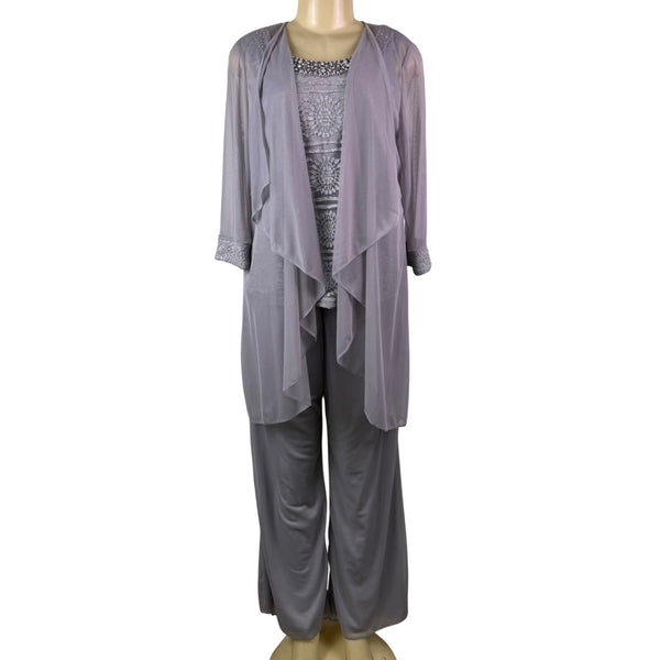 R&M Richards Womens Gray Polyester 3-Piece Jacket Top Pants Set Size 12 Formal W