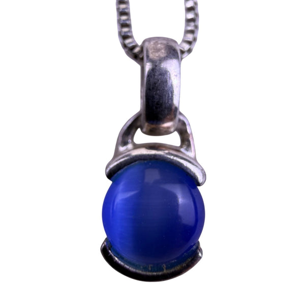 Sterling Silver Womens Blue Stone Pendant Necklace 925 Chain Thailand Handmade