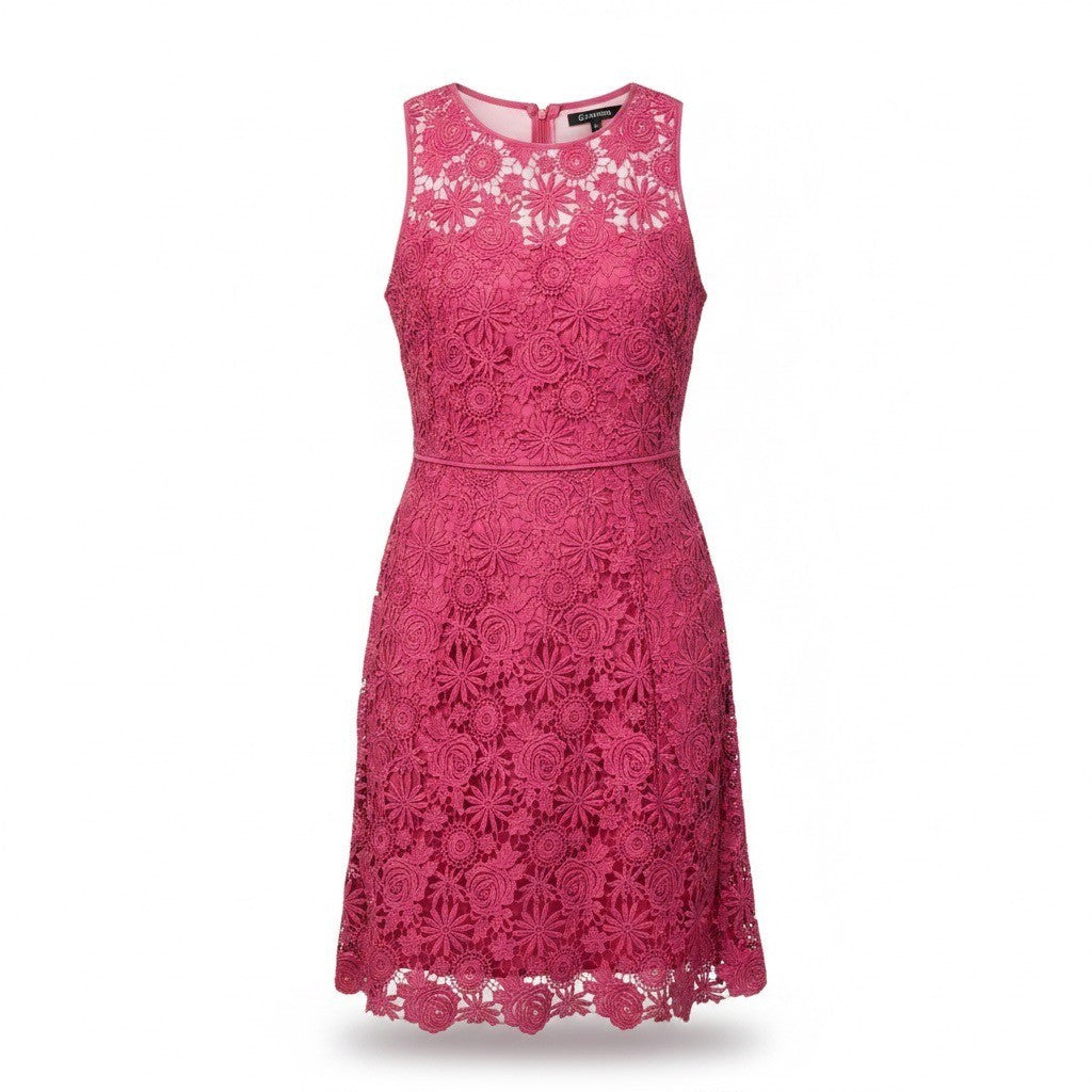 White House Black Market Womens Magenta Lace Sleeveless A-Line Floral Dress Size