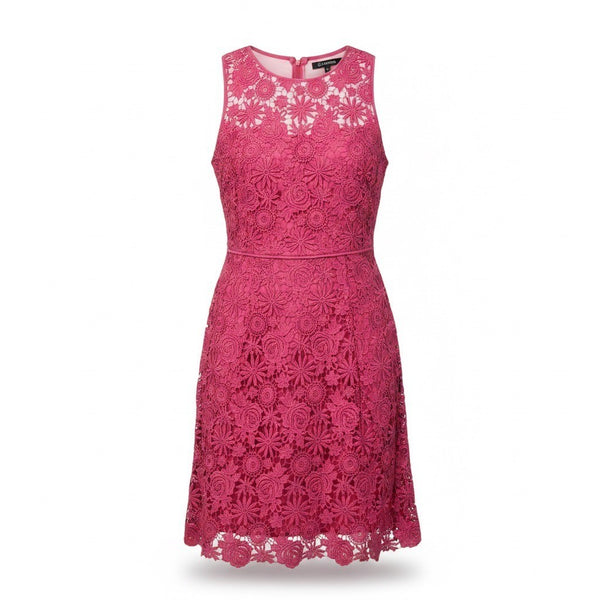 White House Black Market Womens Magenta Lace Sleeveless A-Line Floral Dress Size