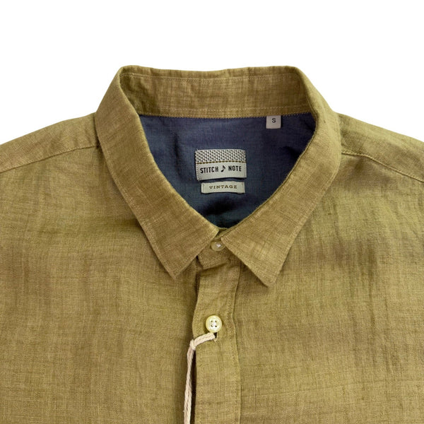 Stitch Note Mens Olive Linen Button-Up Shirt Short Sleeve Lightweight Sz S - New