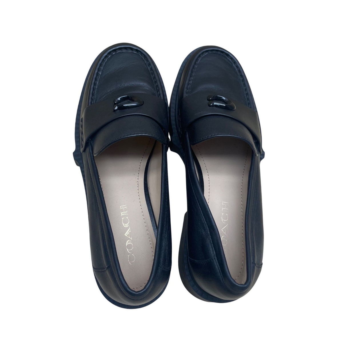 Coach Women's Black Leather With Lug Sole Elegant Slip-On Loafers Size 8B
