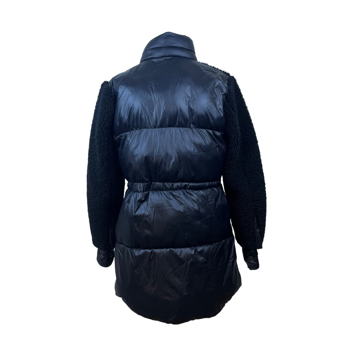 Via Spiga Womens Black Puffy Shearling Jacket Insulated Warm Outerwear Size S