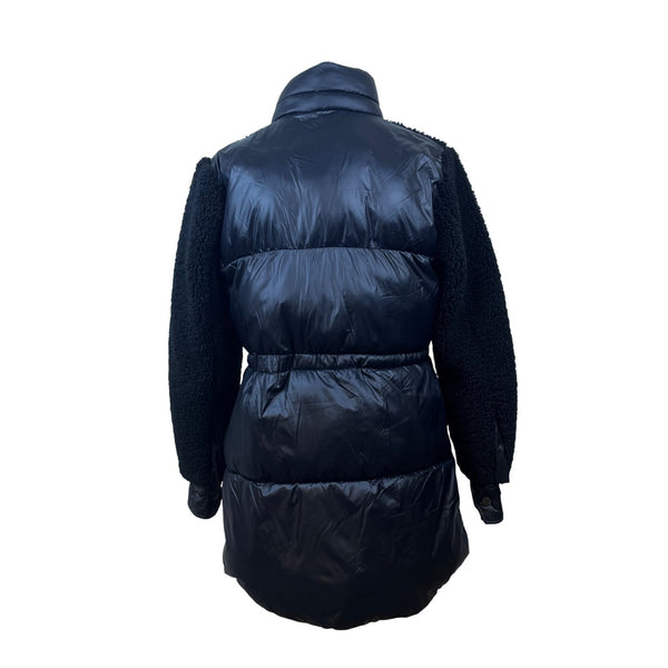 Via Spiga Womens Black Puffy Shearling Jacket Insulated Warm Outerwear Size S