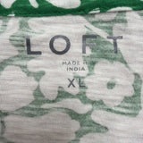 Loft Womens Green & White Floral Print Short Sleeve V-Neck T-Shirt Size XL