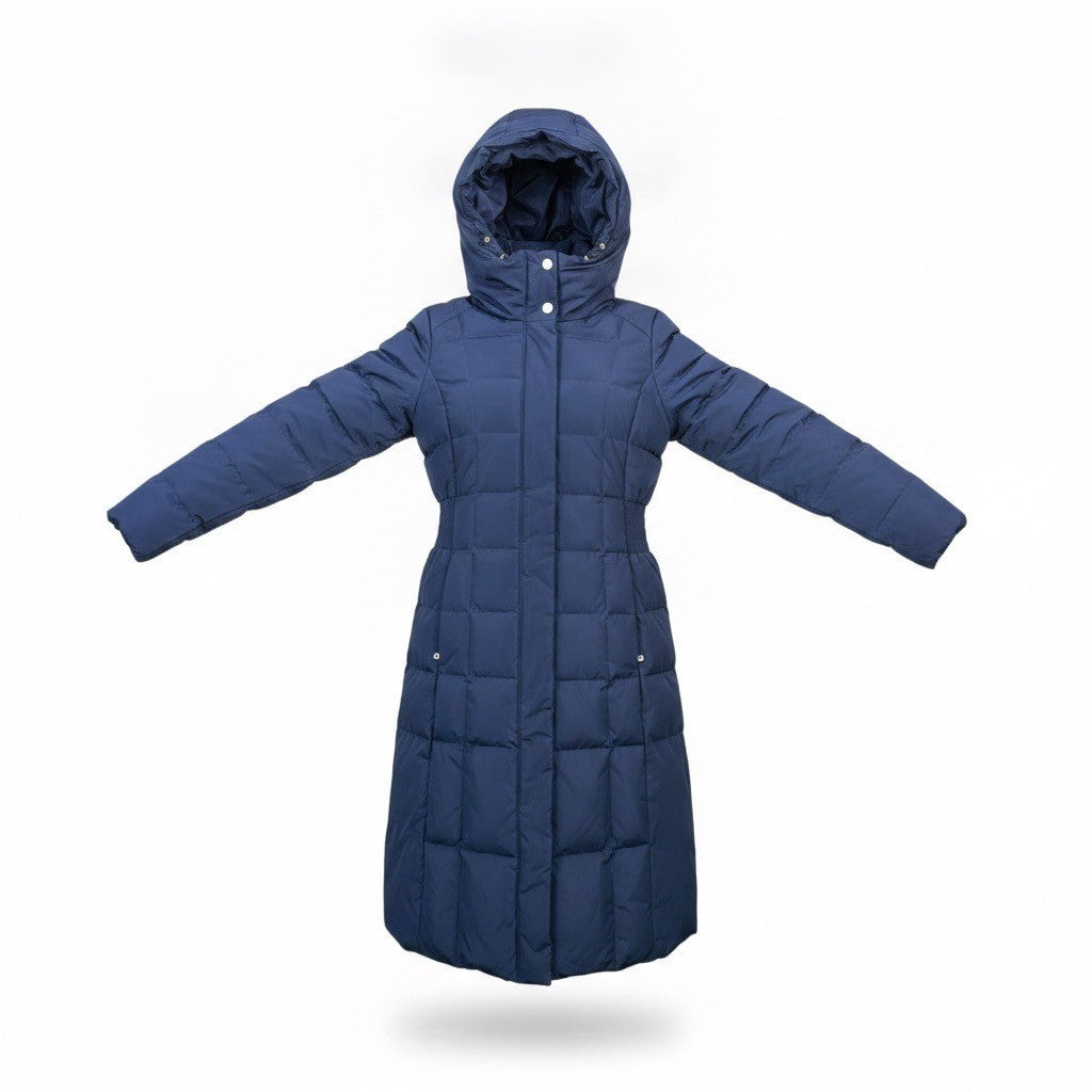 Cole Haan Womens Navy Hooded Puffer Coat Quilted Long Winter Size XS