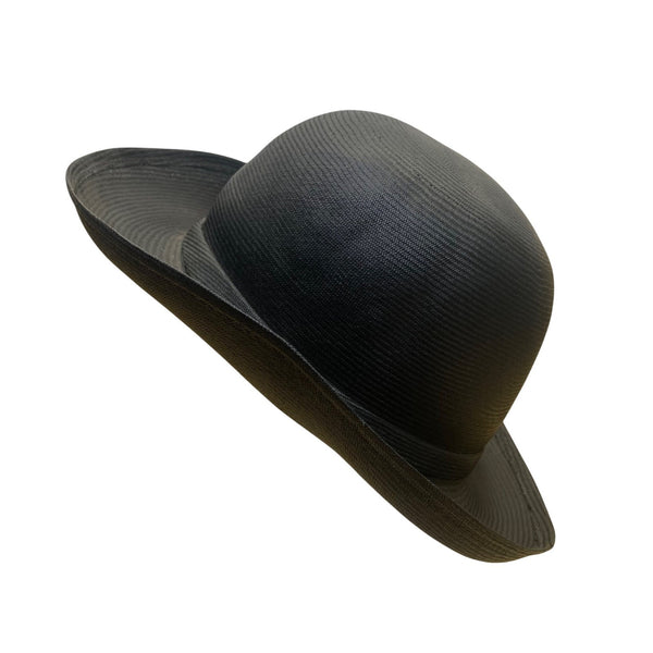 Adolfo II Womens Black Straw Bowler Hat Woven Ribbon Bow Accent Vintage Style