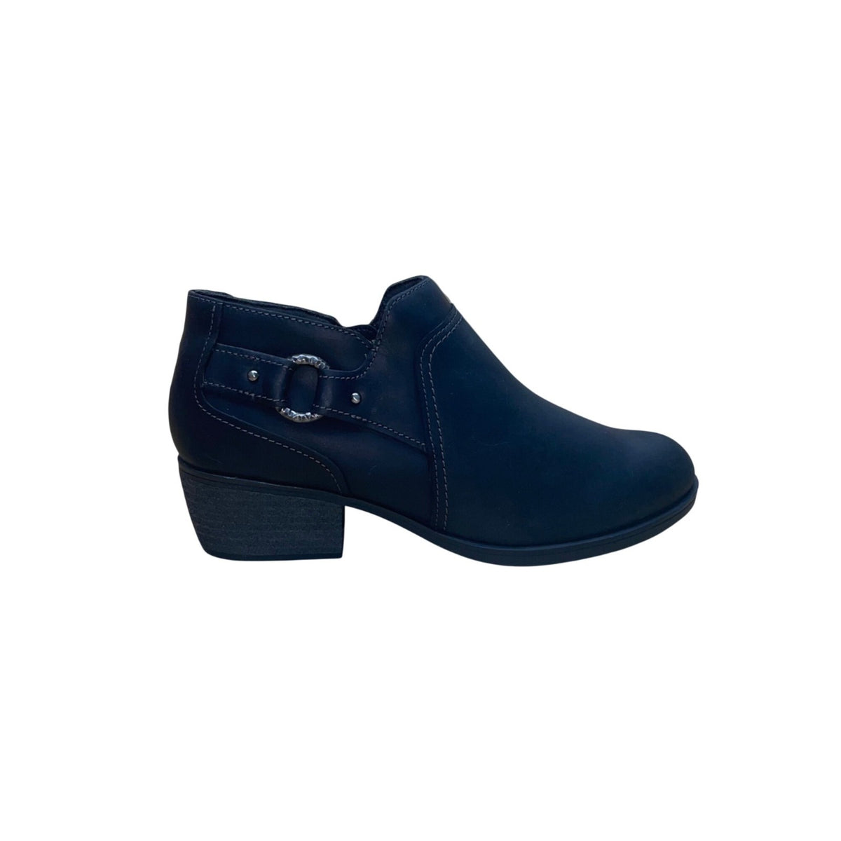 Clarks Women’s Black Oily Leather Block Charlten Grace Ankle Booties Size 7.5W