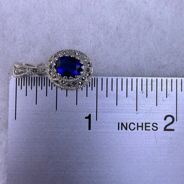 Sterling Silver 925 Womens Blue Stone Pendant Sapphire Color Oval Design