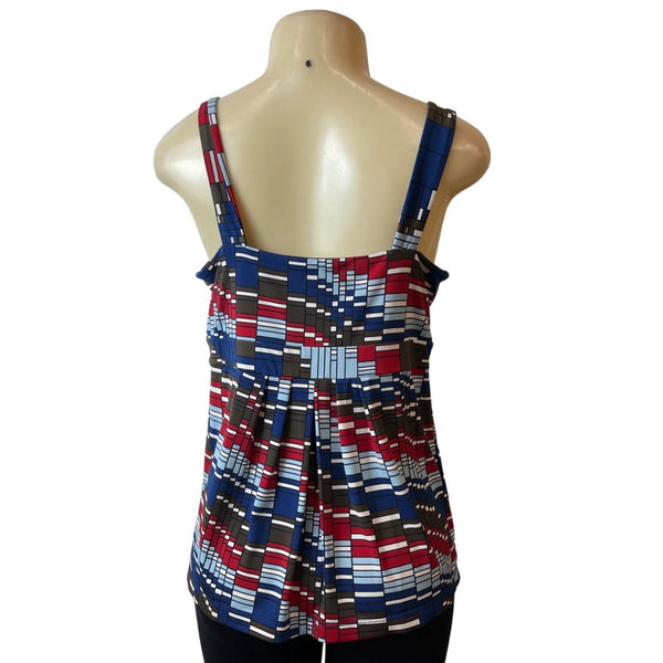 BCBG Maxazria Womens Red White Blue Geo Print Sleeveless Stretch Tank Top Sz L