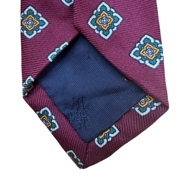 Brooks Brothers Mens Burgundy Silk Geometric Pattern Tie