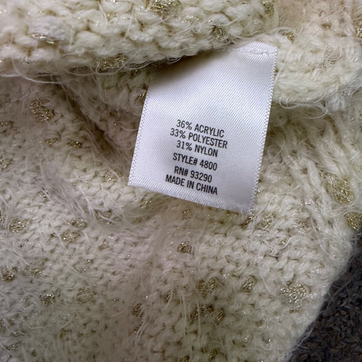 Alia Womens White Sweater With Metallic Gold Thread Pullover Style Sz S