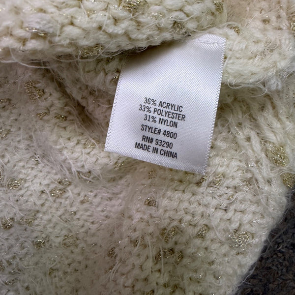 Alia Womens White Sweater With Metallic Gold Thread Pullover Style Sz S