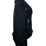 Zara Womens Black Moto Jacket With Belted Waist & Zipper Details Size L