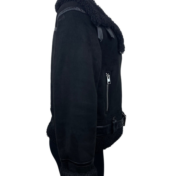 Zara Womens Black Moto Jacket With Belted Waist & Zipper Details Size L