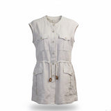 Lacoste Womens White Sleeveless Safari Vest Jacket With Pockets Size 38