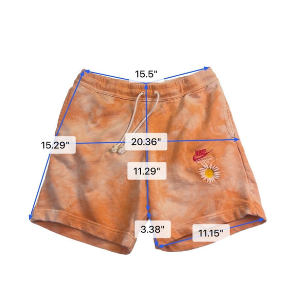 Nike Mens Orange Tie-Dye Shorts Embroidered Floral Star Design Casual Size S