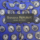 Banana Republic Mens Blue 100% Silk Pocket Watch Pattern Italian-Made Necktie