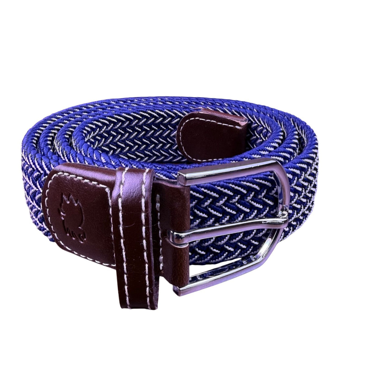 Roostas Mens Navy Woven Stretch Belt With Leather Accents Large Polyester-Rubber