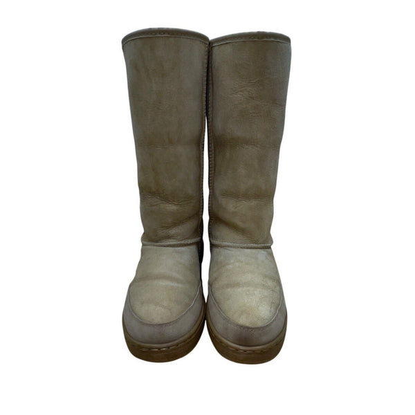 Vintage Ugg Unisex Sand Sheepskin Beige Fur Lining Tall Winter Boots  Size 9W 8M