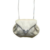 Novita Krishan Women’s White Snakeskin Embossed Rhinestone Clasp Crossbody Bag