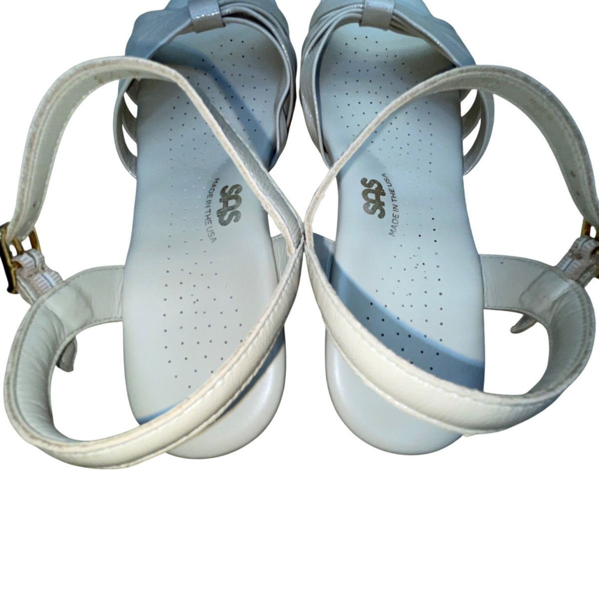 SAS Women’s Gray Leather Strappy Adjustable Ankle Strap Wedge Sandals Size 8.5M