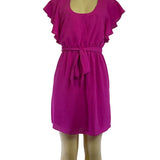 Banana Republic Fuchsia Flutter Sleeve Belted Dress Size 0 Lightweight Woven Fab