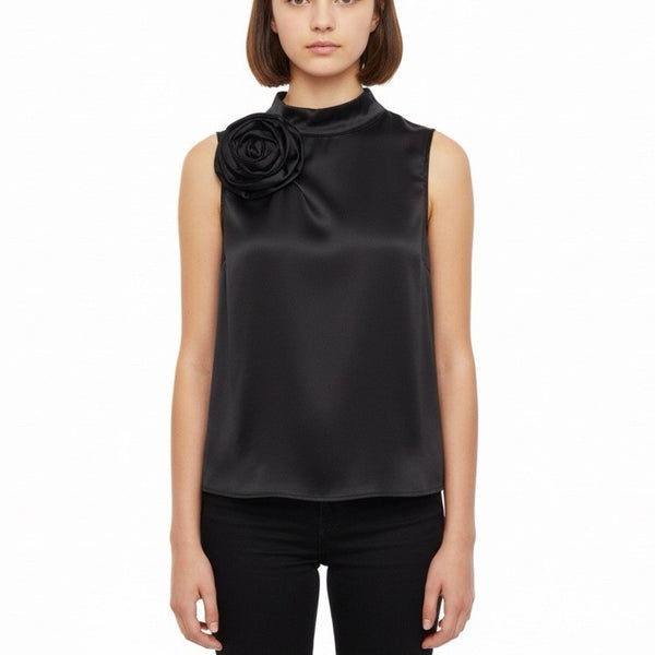 Future Collective Womens Black  Sleeveless Top Decorative Flower Sz XS
