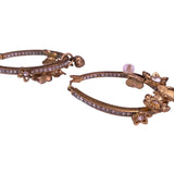 Gold Tone Vintage Flower Hoop Earrings With Crystal Accents & Heart Charms