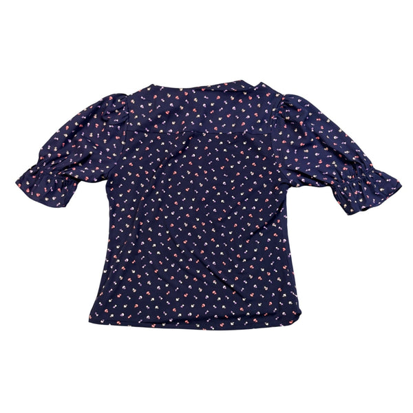 Ann Taylor Womens Navy Floral Print Blouse Ruffled Sleeves Pattern Size XS
