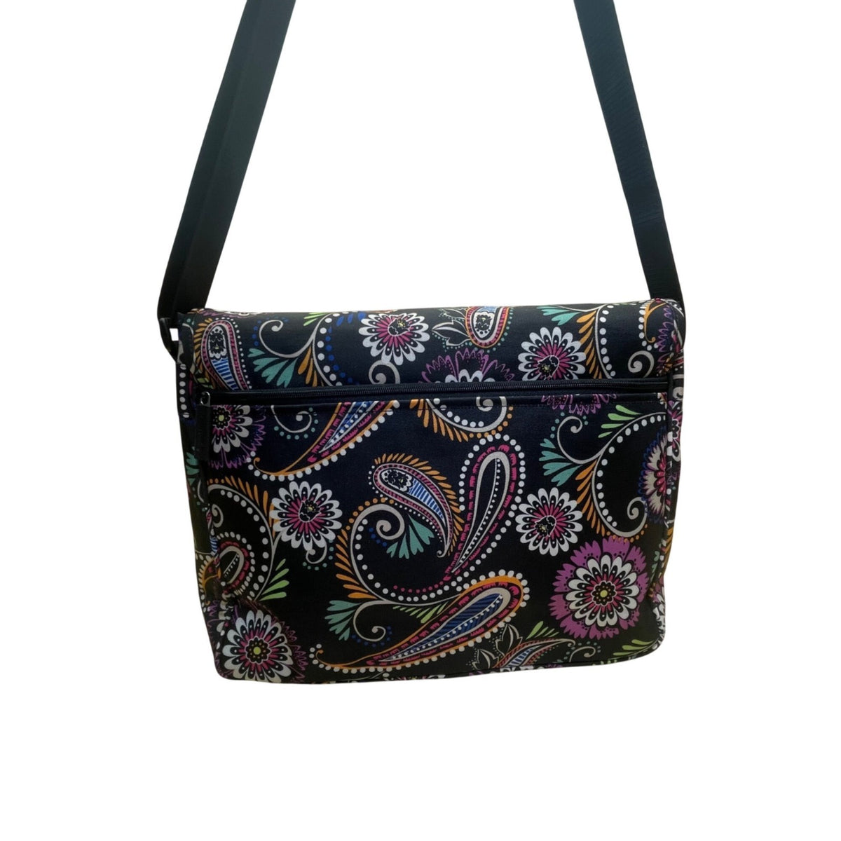 Vera Bradley Women’s Black Paisley Bold Floral Pattern Adjustable Messenger Bag