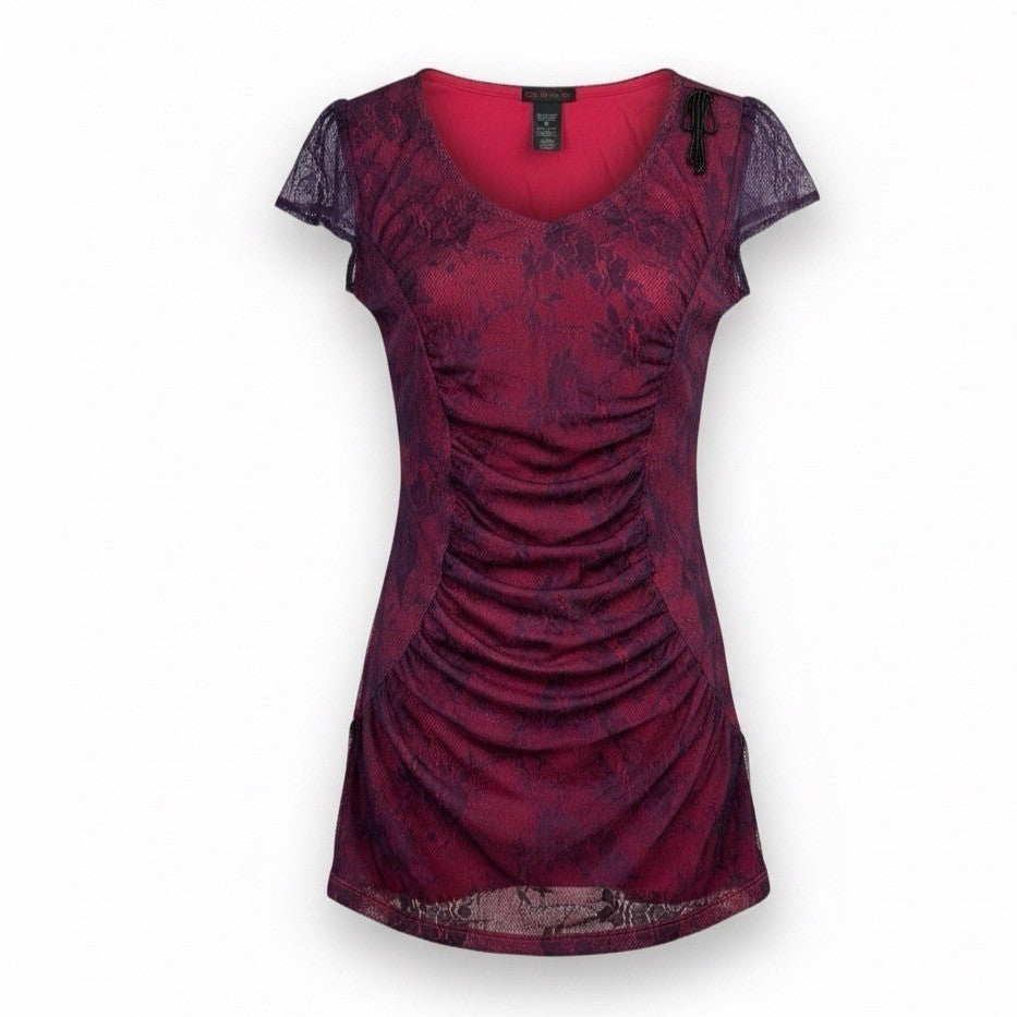 Custo Barcelona Womens Red & Purple Mesh Lace Fitted Ruched Dress Size 4